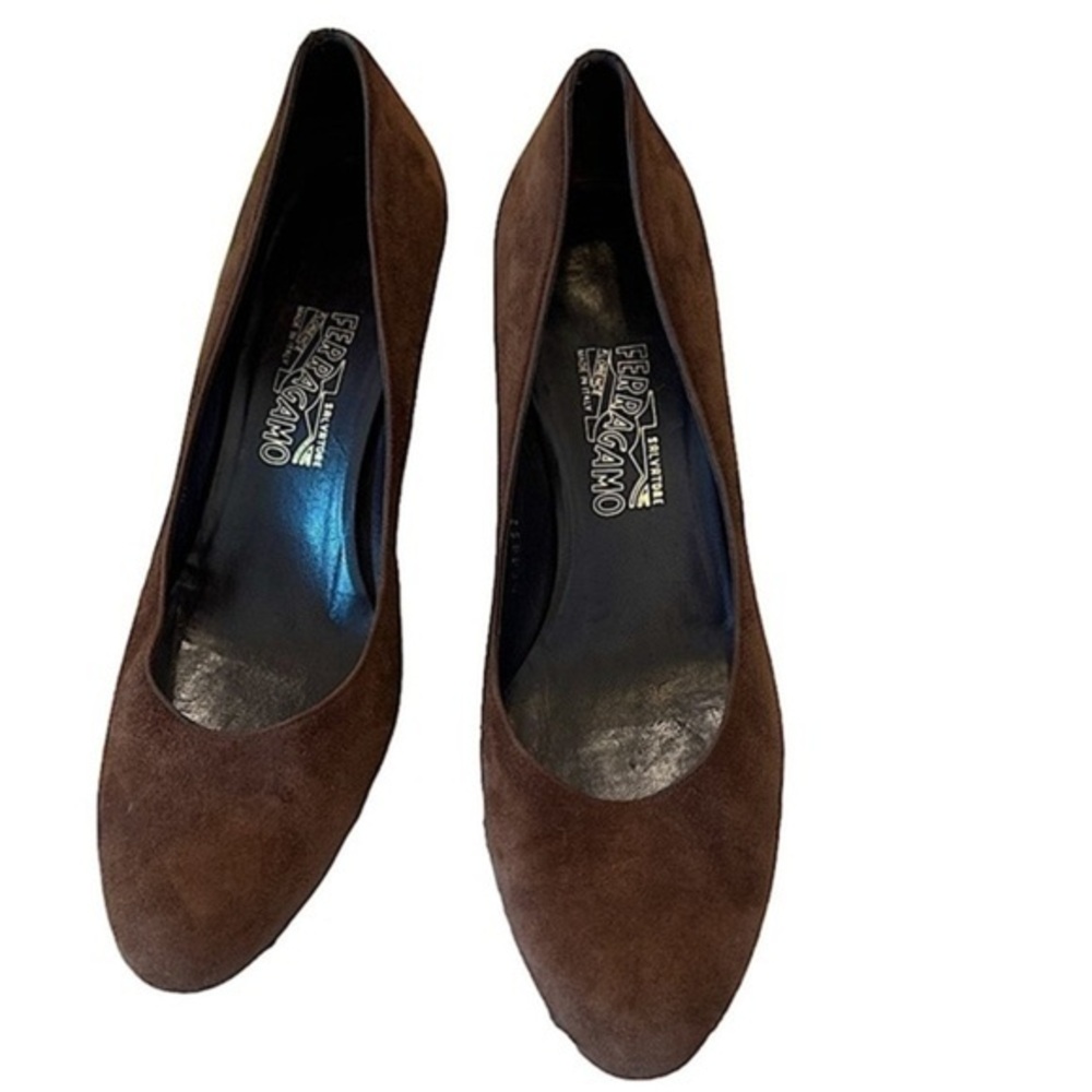 Salvador Ferragamo Vintage Brown Suede Slip on Heels Women’s Pumps Shoes 11 B